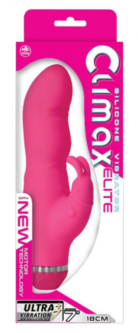 Розовый вибромассажёр Climax Elite со стимулятором клитора - 19,8 см., NMC