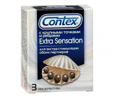 Презервативы с крупными точками и рёбрами Contex Extra Sensation - 3 шт., Contex