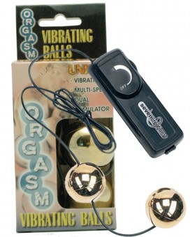 Вагинальные шарики с вибратором золотого цвета ORGASM VIBRATING BALL, Seven Creations