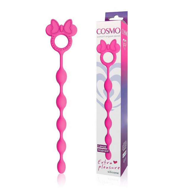 Розовая анальная цепочка с колечком-бантиком - 23 см., Bior toys