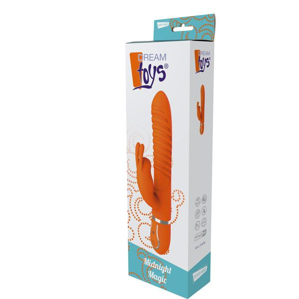 Оранжевый вибратор MIDNIGHT MAGIC со стимулятором клитора - 22 см. , Dream Toys Оранжевый вибратор MIDNIGHT MAGIC со стимулятором клитора - 22 см. , Dream Toys