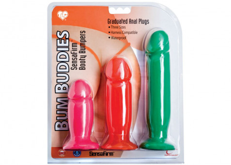 Набор из 3 разноцветных анальных пробок TLC Bum Buddies, Topco Sales