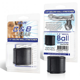 Хомут-утяжка для мошонки из искусственной кожи на липучке VELCRO BALL STRETCHER- 4 см., BlueLine