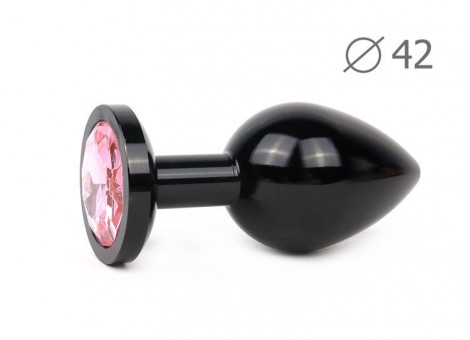 Коническая черная анальная втулка с розовым кристаллом - 9,3 см., Anal Jewelry Plug