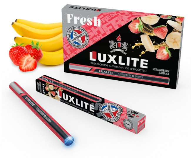 Одноразовое электронное антитабачное устройство STRAWBERRY+BANANA с ароматом клубники и банана, Luxlite Одноразовое электронное антитабачное устройство STRAWBERRY+BANANA с ароматом клубники и банана, Luxlite