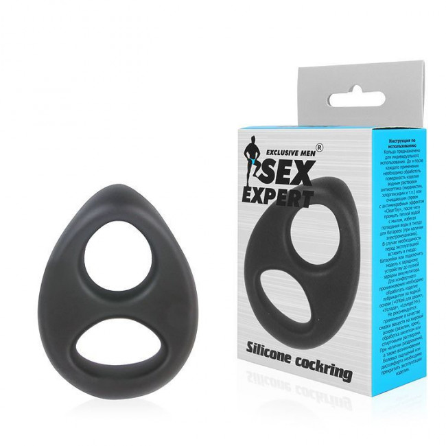 Черное силиконовое овальное эрекционное кольцо Sex Expert, Bior toys