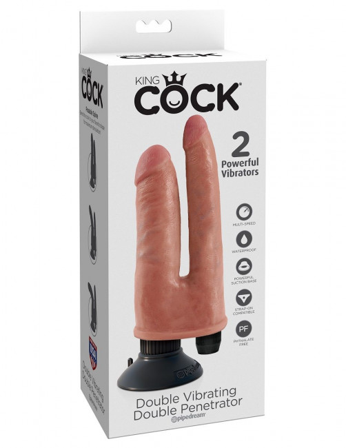 Двойной телесный вибратор со съемной присоской Double Vibrating Double Penetrator - 20,3 см., Pipedream