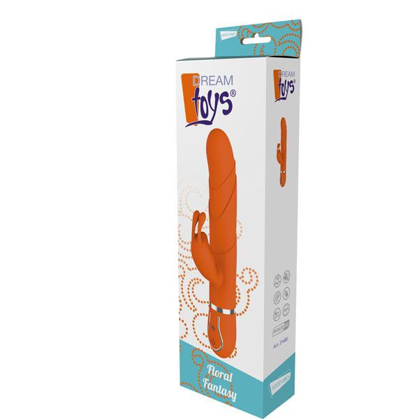 Оранжевый вибратор FLORAL FANTASY со стимулятором клитора - 22 см. , Dream Toys