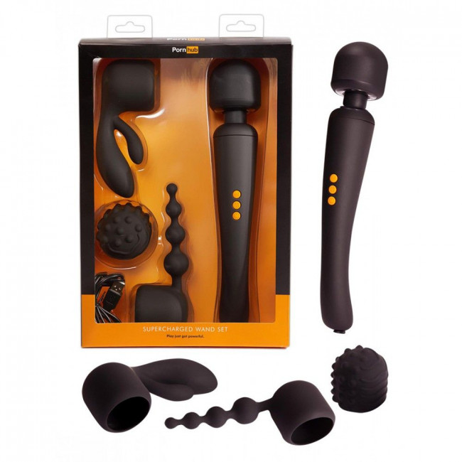 Жезловый вибратор с насадками Supercharged Wand Set, Pornhub