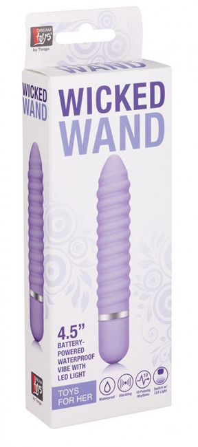Фиолетовый ребристый мини-вибратор NEON WICKED WAND PURPLE - 11,4 см., Dream Toys