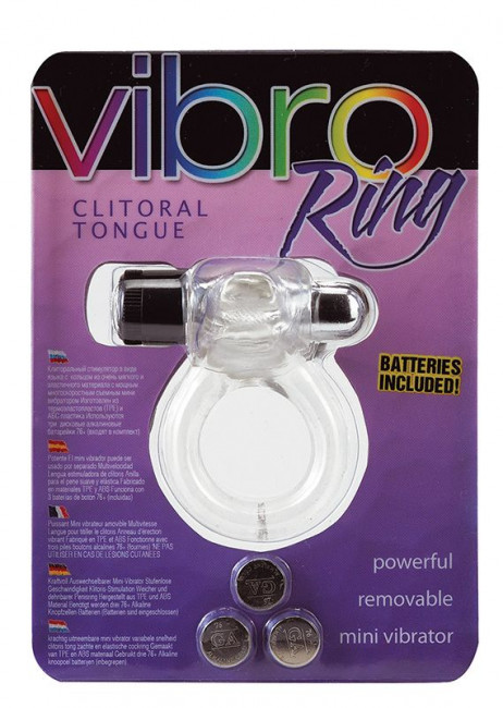 Прозрачное эрекционное кольцо VIBRO RING CLITORAL TONGUE CLEAR, Seven Creations