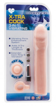 Набор для плотских утех CyberSkin- 3-in-1 Vibrating X-tra Cock: насадка-удлинитель, вибропуля и эрекционное кольцо, Topco Sales