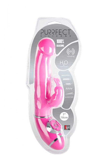 Розовый вибромассажёр типа rabbit из силикона PURRFECT SILICONE 7INCH - 18 см., Dream Toys Розовый вибромассажёр типа rabbit из силикона PURRFECT SILICONE 7INCH - 18 см., Dream Toys