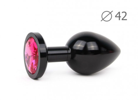 Коническая черная анальная втулка с малиновым кристаллом - 9,3 см., Anal Jewelry Plug
