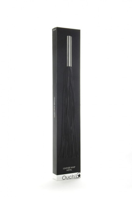 Чёрная плётка Leather Whip Metal Long - 49,5 см., Shots Media BV