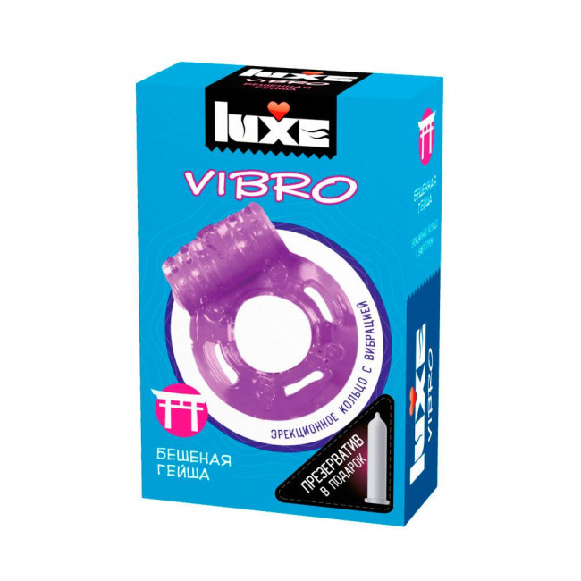 Фиолетовое эрекционное виброкольцо Luxe VIBRO "Бешеная гейша" + презерватив, Luxe Фиолетовое эрекционное виброкольцо Luxe VIBRO "Бешеная гейша" + презерватив, Luxe