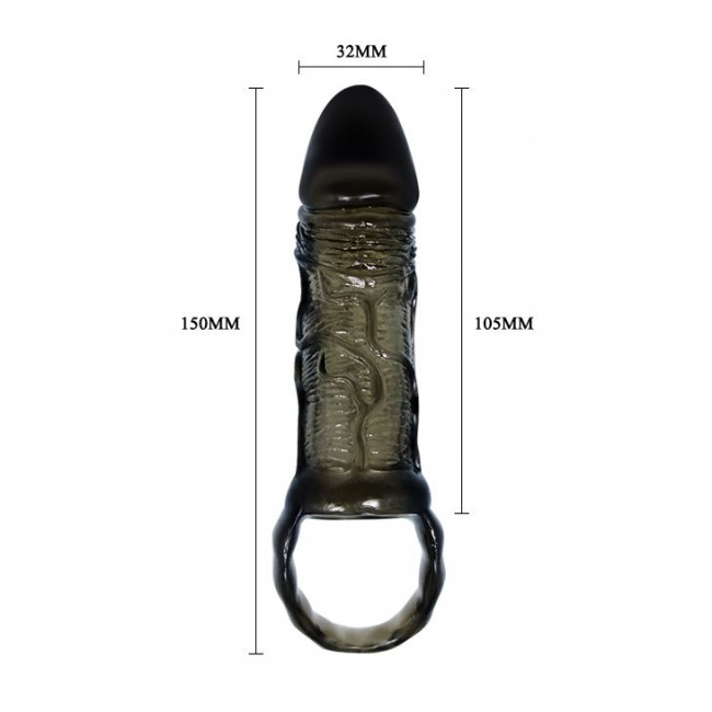 Закрытая насадка на фаллос с кольцом для мошонки - 15 см., Bior toys