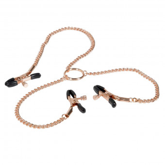 Зажимы золотого цвета для сосков и половых губ с цепью Entice Triple Intimate Clamps, California Exotic Novelties