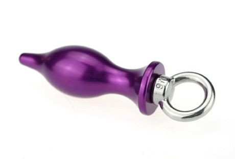 Фиолетовая металлическая анальная пробка с кольцом - 7 см., 4sexdreaM