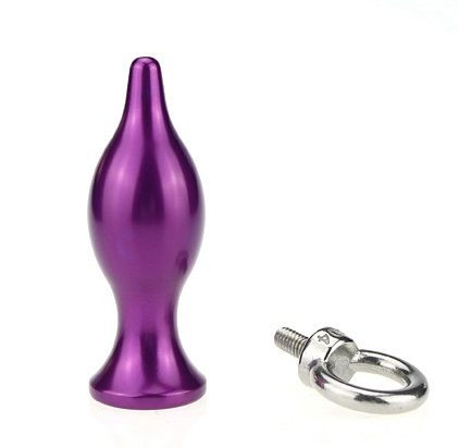 Фиолетовая металлическая анальная пробка с кольцом - 7 см., 4sexdreaM