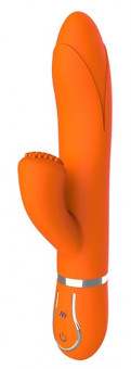 Оранжевый вибратор TENDER TULIP со стимулятором клитора - 22 см., Dream Toys
