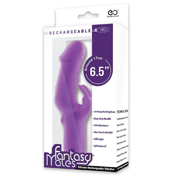 Фиолетовый вибратор с клиторальным отростком MATES FANTASY RECHARGE VIBRATOR - 17 см., NMC