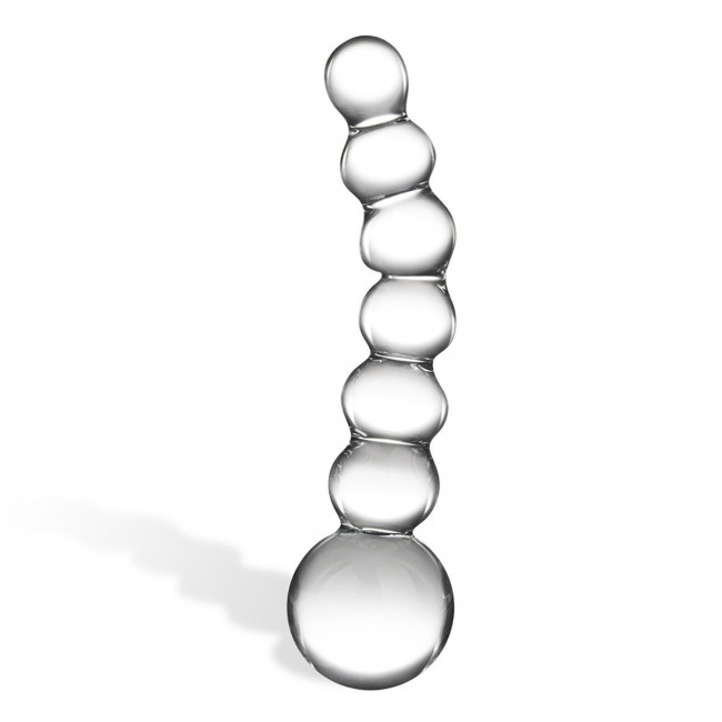 Изогнутный прозрачный стимулятор Beaded Dildo - 13 см., Glas