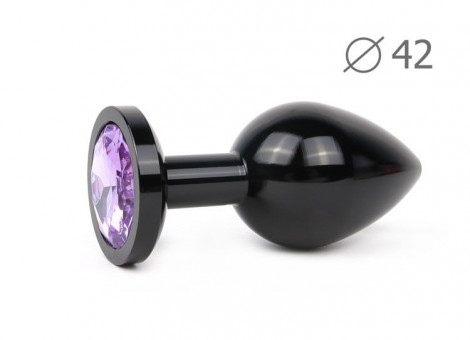 Коническая черная анальная втулка с сиреневым кристаллом - 9,3 см., Anal Jewelry Plug