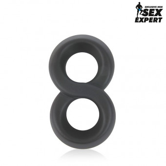 Черное силиконовое эрекционное кольцо Sex Expert в виде восьмерки, Bior toys