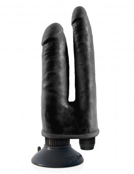Двойной чёрный вибратор со съемной присоской Double Vibrating Double Penetrator - 20,3 см., Pipedream