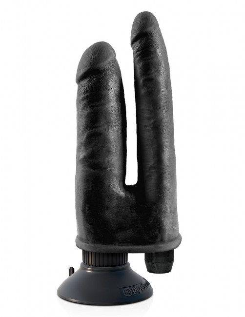 Двойной чёрный вибратор со съемной присоской Double Vibrating Double Penetrator - 20,3 см., Pipedream
