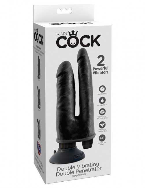 Двойной чёрный вибратор со съемной присоской Double Vibrating Double Penetrator - 20,3 см., Pipedream