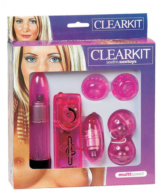Набор CLEAR VIBRATORKIT: вибратор, вагинальные шарики, 2 эрекционных кольца и виброяйцо, Seven Creations Набор CLEAR VIBRATORKIT: вибратор, вагинальные шарики, 2 эрекционных кольца и виброяйцо, Seven Creations