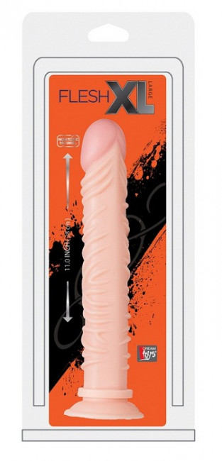 Реалистичный фаллоимитатор с рёбрышками и присоской FLESHXL - 28 см., Dream Toys