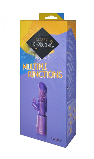 Фиолетовый вибратор с клиторальным стимулятором CLASSIC TRI PRONGE - 24 см., Seven Creations Фиолетовый вибратор с клиторальным стимулятором CLASSIC TRI PRONGE - 24 см., Seven Creations