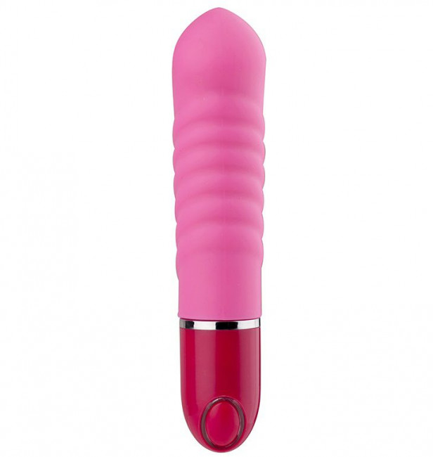 Розовый ребристый мини-вибратор NEON PLEASURE WAVES PINK - 14 см., Dream Toys
