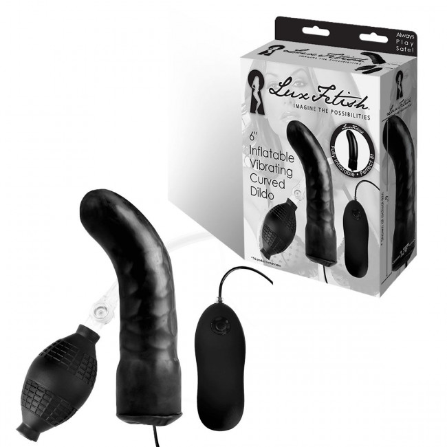 Чёрный изогнутый фаллос с вибрацией и расширением - 16 см., Lux Fetish