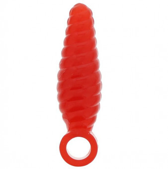 Красная анальная втулка со спиралью и ручкой-кольцом - 8 см., Dream Toys