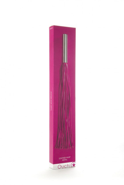 Розовая плётка Leather Whip Metal Long - 49,5 см., Shots Media BV Розовая плётка Leather Whip Metal Long - 49,5 см., Shots Media BV