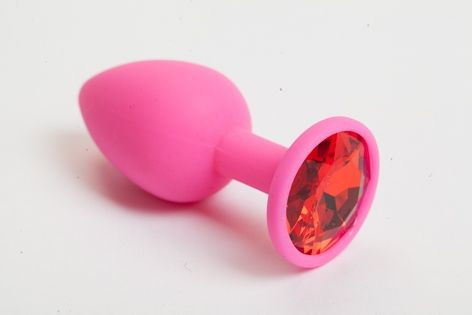 Розовая анальная пробка с красным кристаллом - 9,5 см., 4sexdreaM