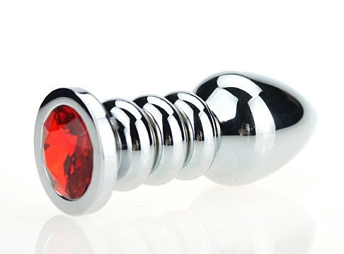 Серебристая фигурная анальная пробка с красным кристаллом - 10,3 см., 4sexdreaM