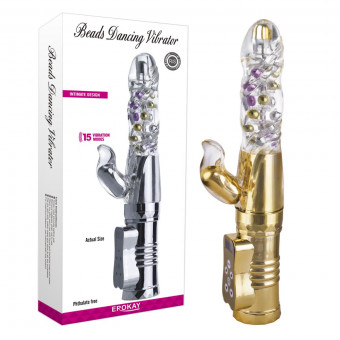 Золотистый вибратор Beads Dancing Gold  - 27,5 см., Erokay