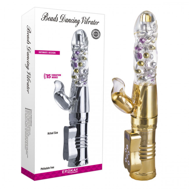 Золотистый вибратор Beads Dancing Gold  - 27,5 см., Erokay