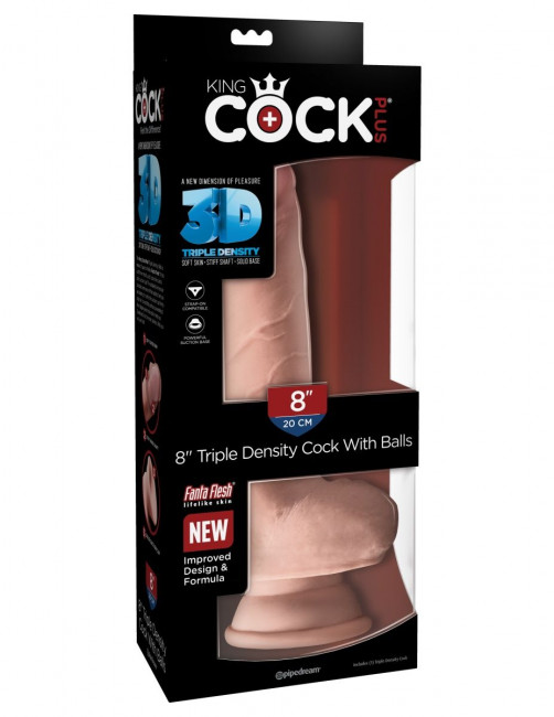 Телесный фаллоимитатор на присоске 8" Triple Density Fat Cock with Balls  - 24,1 см.
