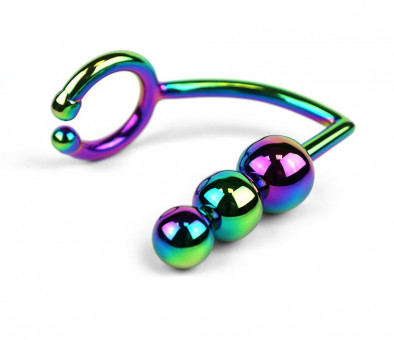 Радужное эрекционное кольцо с анальной ёлочкой Rainbow Horse Shoe Cock Ring with Trio of Anal Balls, House of steel