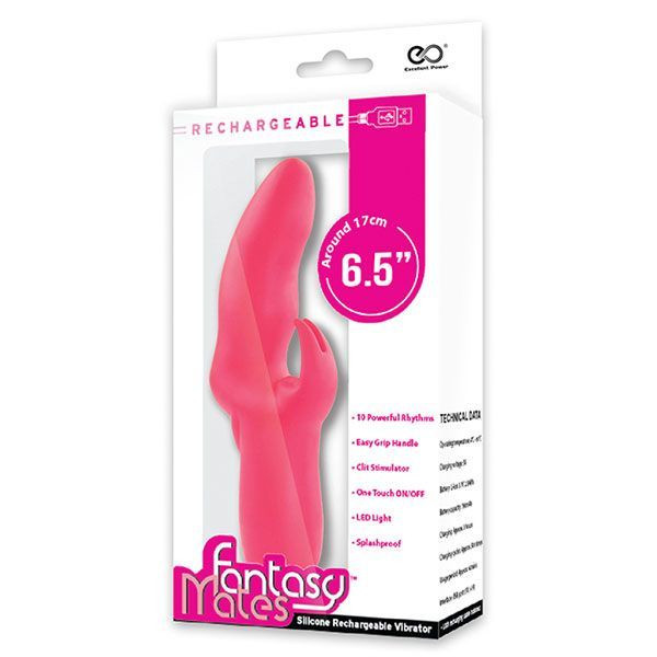 Розовый вибратор со стимулятором клитора MATES FANTASY RECHARGE VIBRATOR - 17 см., NMC Розовый вибратор со стимулятором клитора MATES FANTASY RECHARGE VIBRATOR - 17 см., NMC