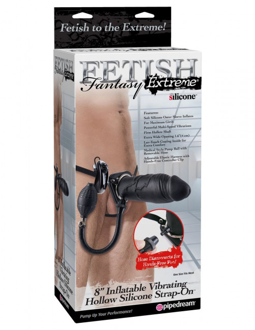 Черный полый увеличивающийся страпон с вибрацией Inflatable Vibrating Hollow Silicone Strap-On - 20 см., Pipedream Черный полый увеличивающийся страпон с вибрацией Inflatable Vibrating Hollow Silicone Strap-On - 20 см., Pipedream