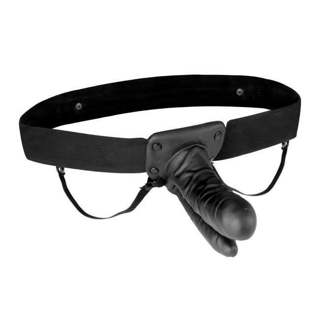 Полый страпон с двумя отростками и вибрацией Unisex Vibrating Hollow Strap-On Double Penetrating Dildo - 17,8 см., Lux Fetish