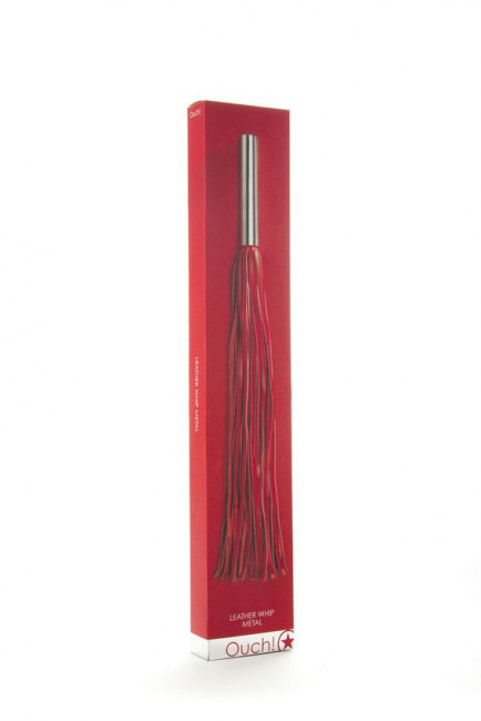 Красная плётка Leather Whip Metal Long - 49,5 см., Shots Media BV
