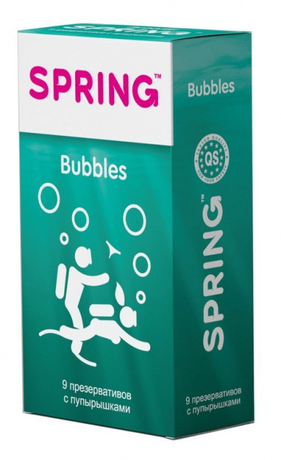 Презервативы SPRING BUBBLES с пупырышками - 9 шт., SPRING
